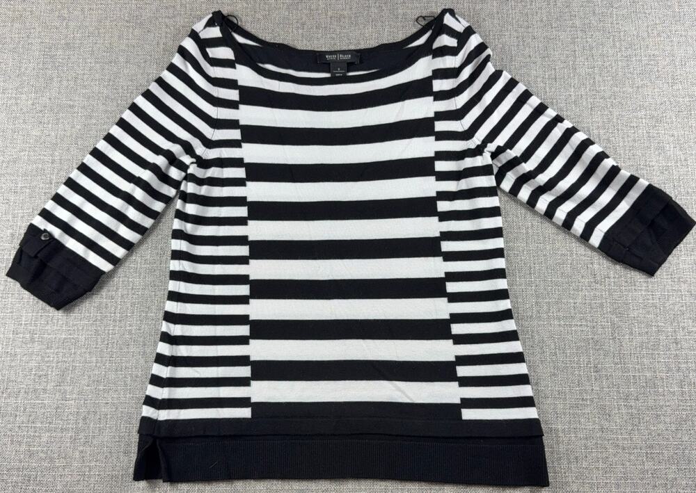 White House Black Market Sweater Womens S Black White Striped Boatneck Tunic